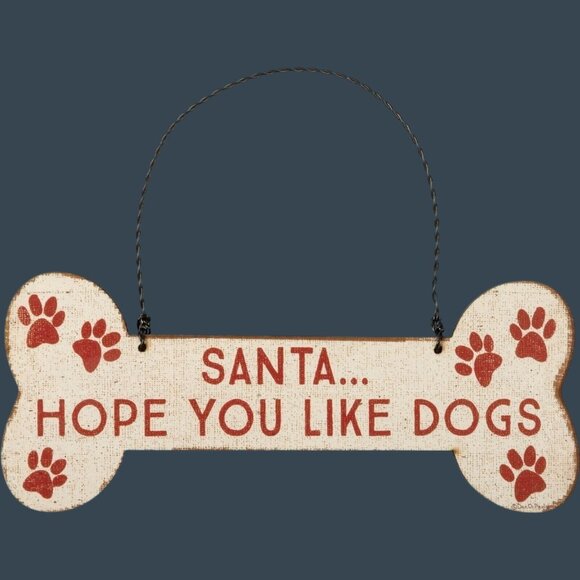 Christmas Ornament Santa Hope You Like Dogs Bone-Shaped Primitives By Kathy - Picture 1 of 2